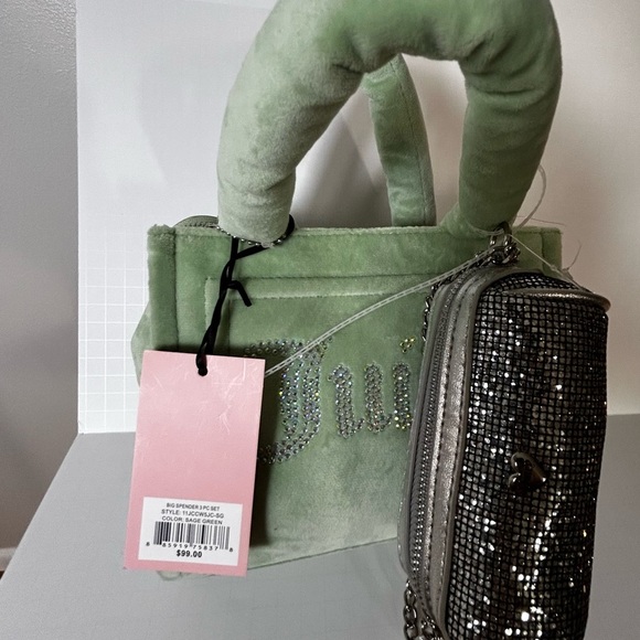 Juicy Couture Big Spender 3 Pc Set Sage Green Mini  Tote Coin Purse Wristlet - Picture 3 of 7